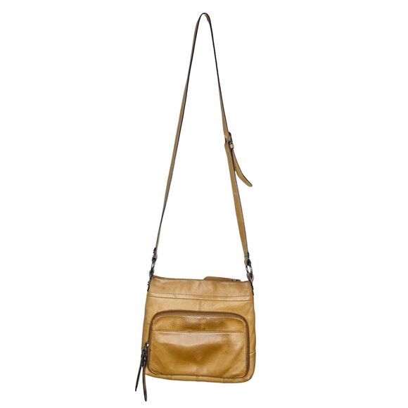 B. Makowsky Leather Crossbody Bag Brown Caramel 10x9” Zipper Closure 23" Strap - Picture 7 of 14